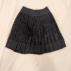 Black Pleated A-Line Midi Skirt with Lace Overlay - Women's sz 6